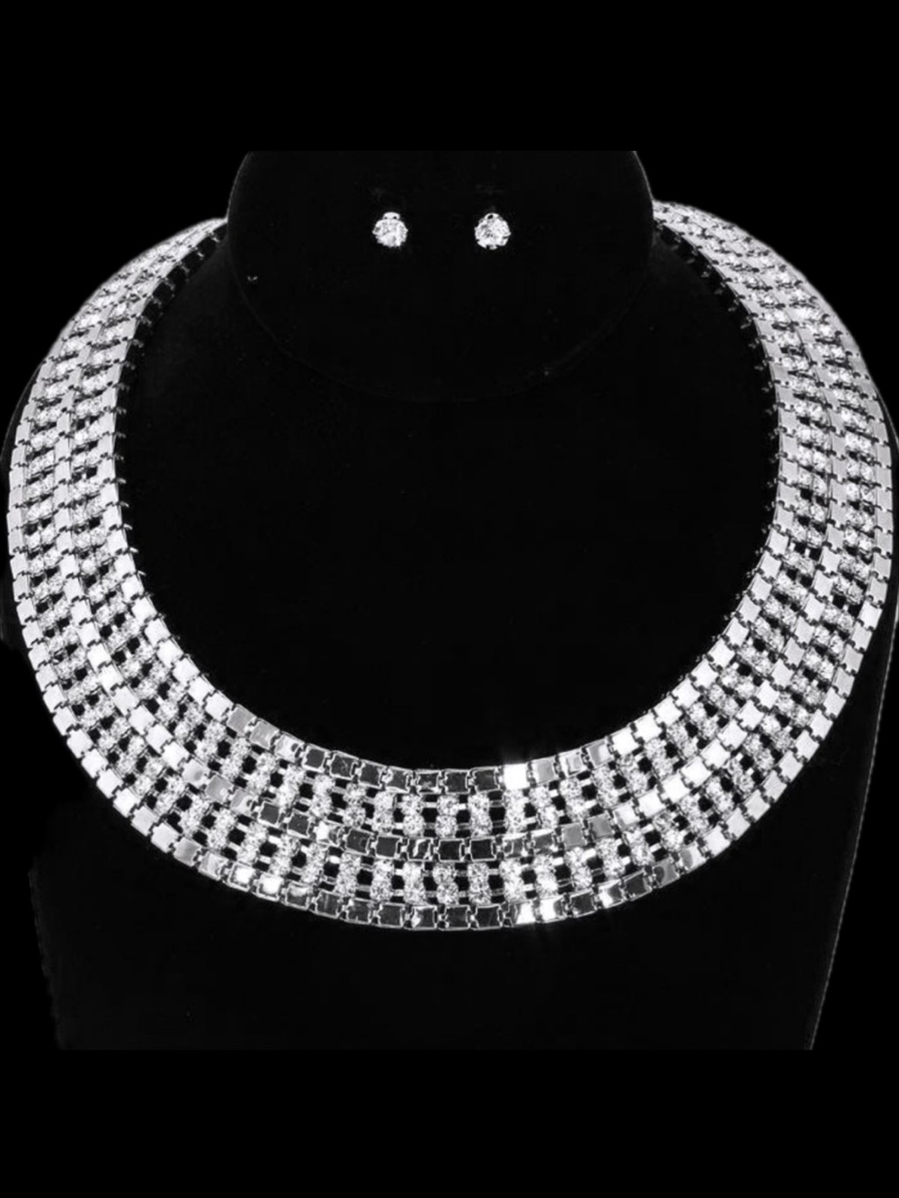 New Massive Crystal Link statement CZ Tennis ladies Necklace Earring Set Silver